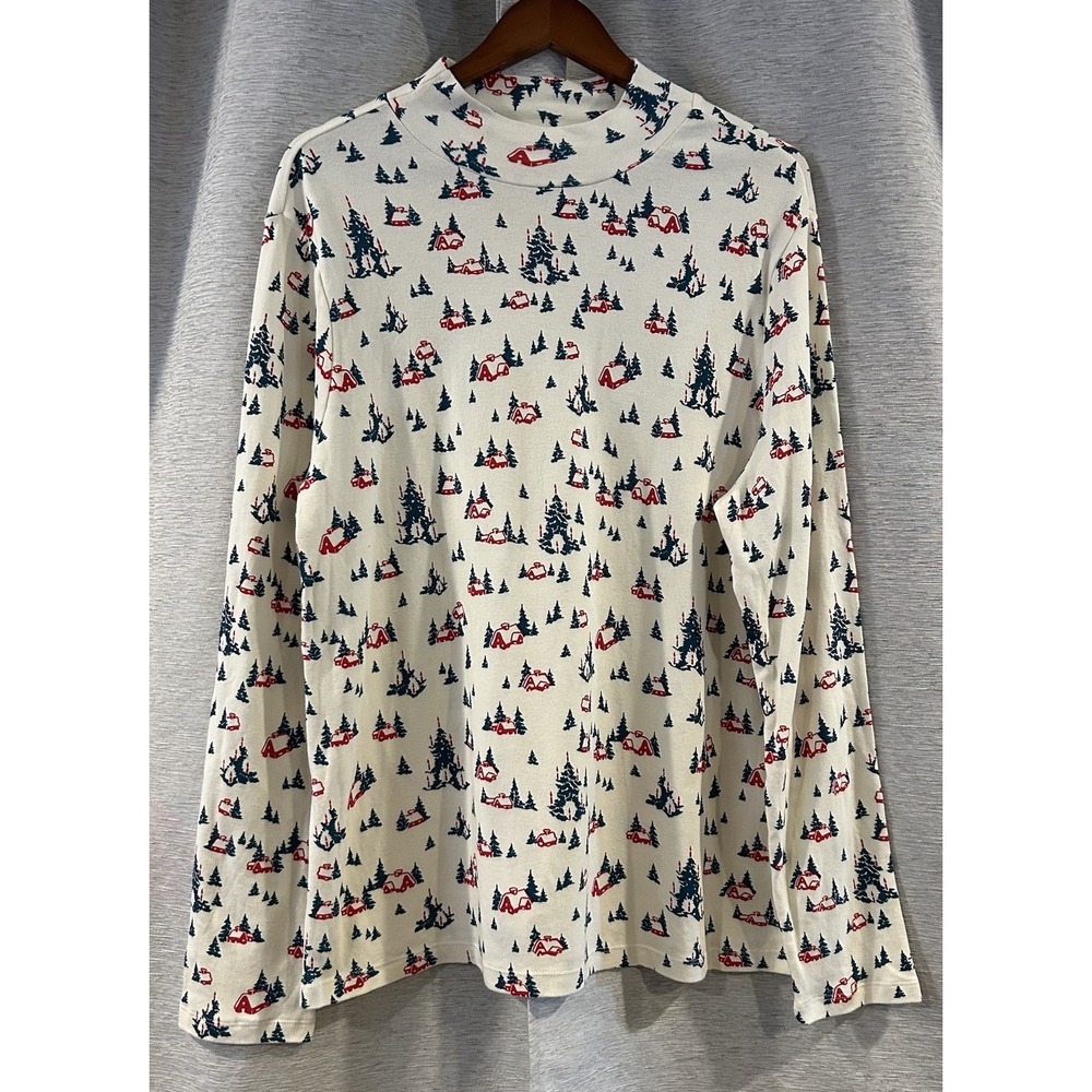 White Stag Christmas Turtleneck Womens Size 3XL Tree Cabin Woods Holiday Cotton